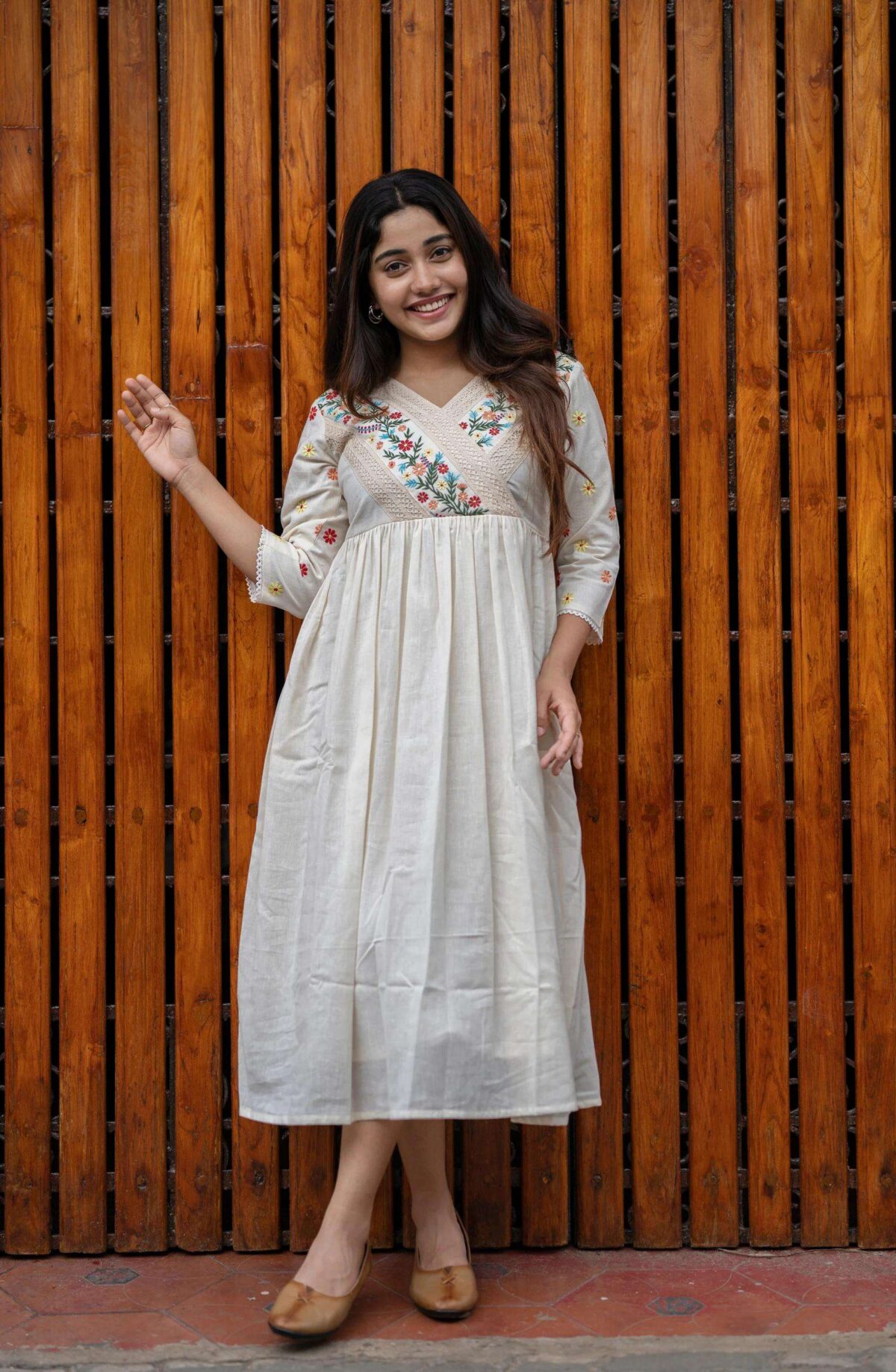 Artfully Adorned ? Women's XXL Dress in Cotton with Floral Embroidery(M) - Image 6